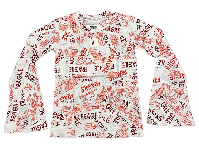 Pullover Mm6 FRAGILE de algodão ecru e vermelho Multicor
