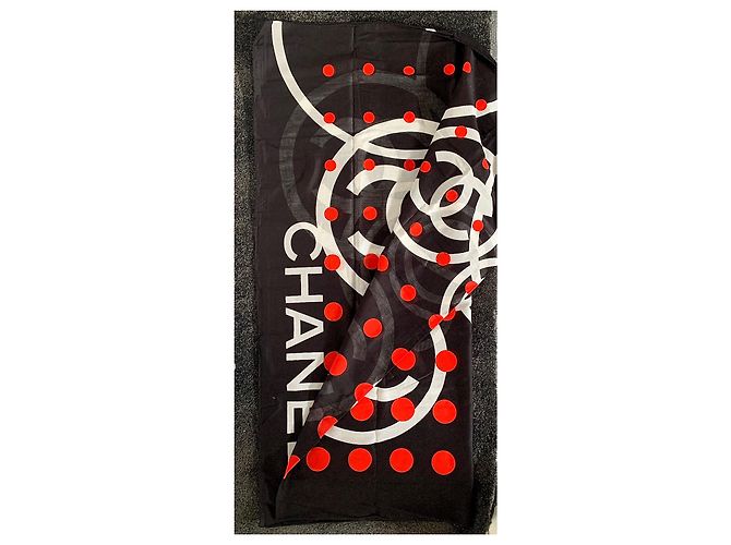 Chanel Sciarpe Nero Rosso Seta
