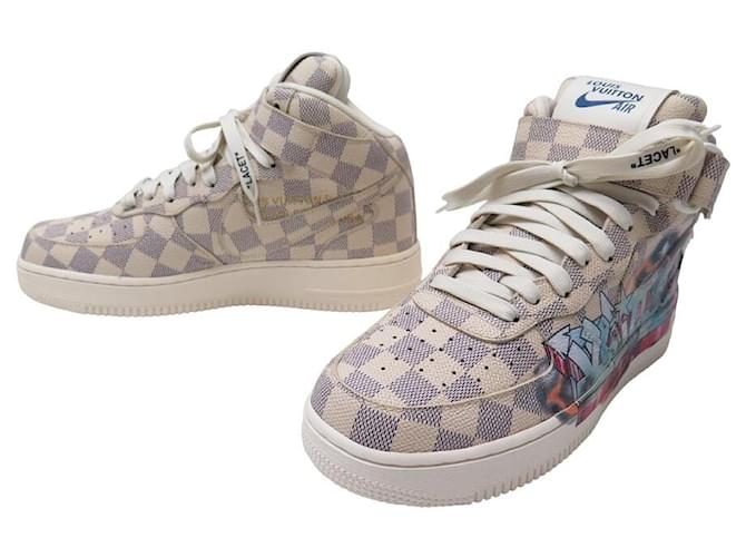 NINE BASKETS LOUIS VUITTON X NIKE AIR FORCE 1 FLASH DAMIER ABLOH 8 42 SNEAKERS