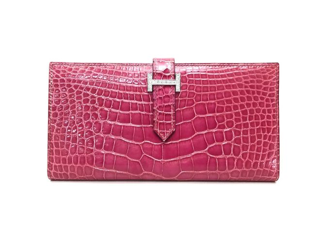 Hermès Hermes Bearn Soufflet Diamond Bi-fold Long Wallet Fuschia
