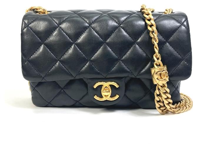 Chanel AS3393 CC Coco Mark Matelasse Chain Bag Black Leather