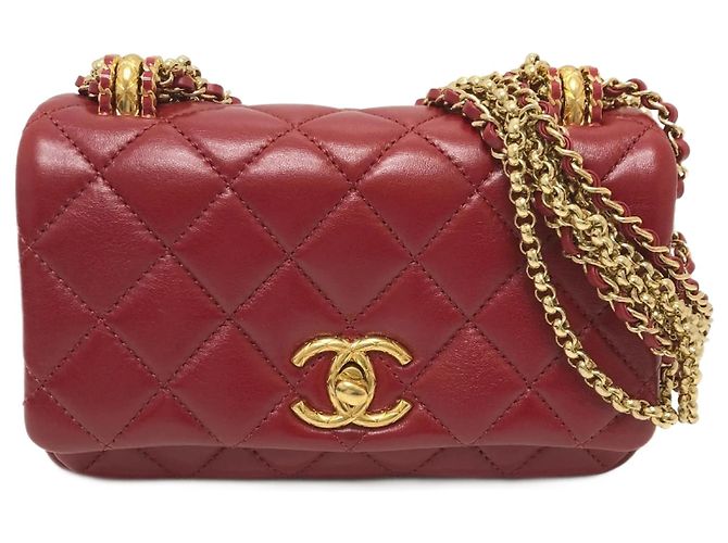 Bolso de hombro Chanel Coco Mark Matelassé 3 cadenas Roja
