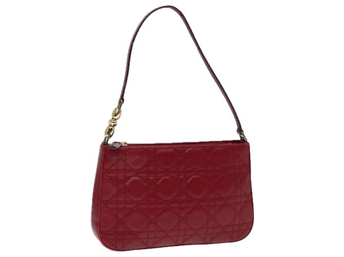 Christian Dior Canage Accessory Pouch Leather Red Gold Auth ep5334 Golden