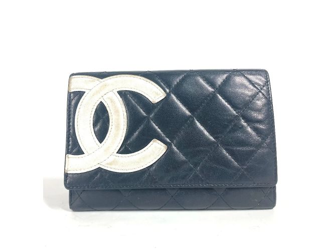 Chanel Cambon Line CC Coco Mark Compact Wallet Black White