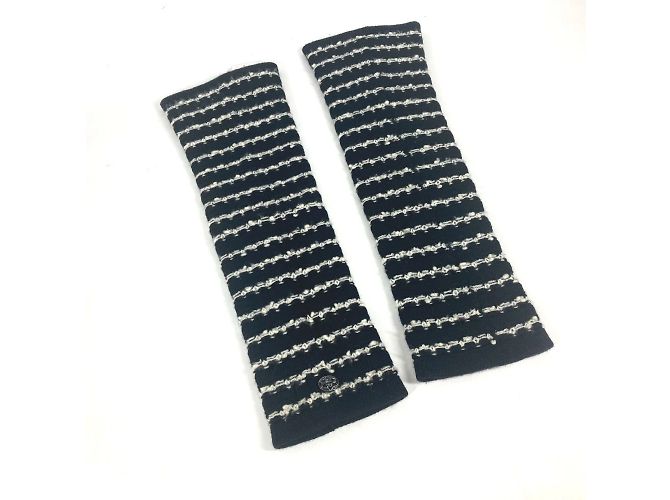 Gants en cachemire et laine Chanel Noir Blanc