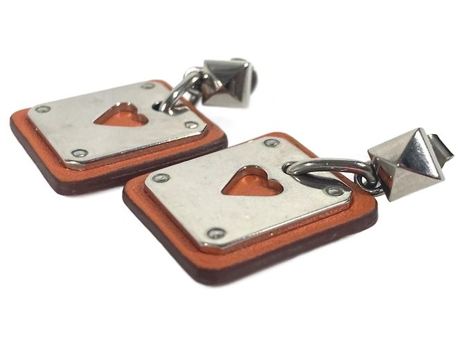 Hermès Hermes Heart Asdukur PM Ohrringe Silber Orange 