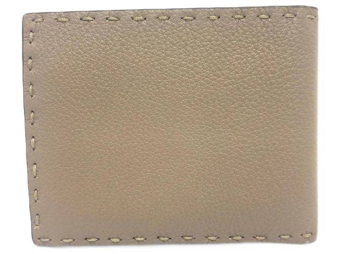 Fendi Gray Leather Bi-Fold Wallet Brown