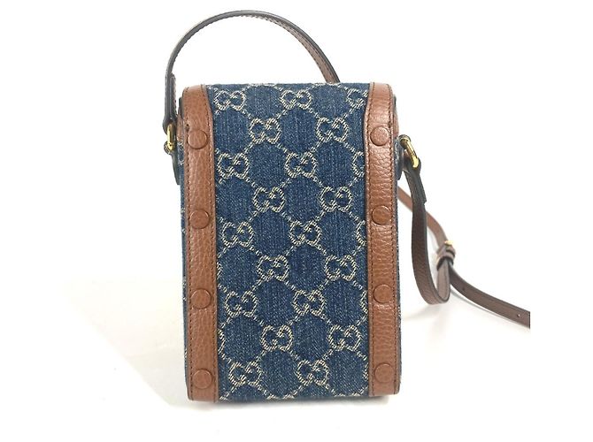 Bolsa de ombro em denim e couro Horsebit da Gucci Marrom Azul