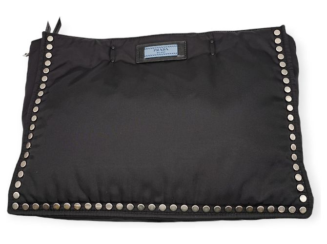 Borsa tote Prada Re-Nylon nera e blu con rivetti Nero 
