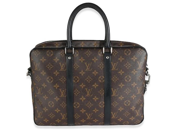Louis Vuitton Monogram Macassar Porte Documents Voyage PM Brown Black Cloth  ref.1616389