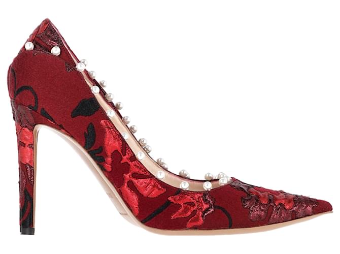 Aquazzura Pearl Embellished Pumps in Red Cotton Dark red  ref.1616730