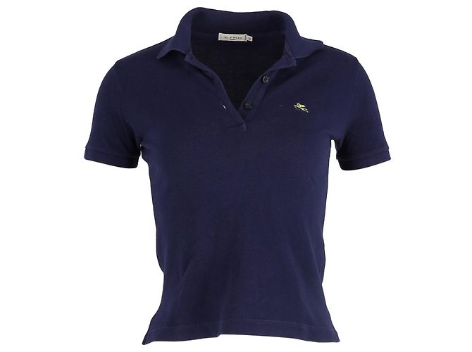 Polo in cotone blu navy con logo ricamato Etro