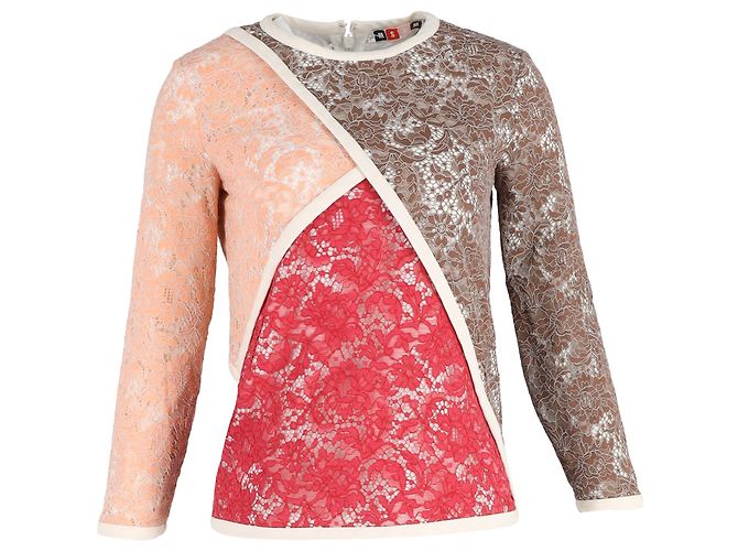 T-shirt a maniche lunghe in pizzo patchwork MSGM in poliamide multicolore