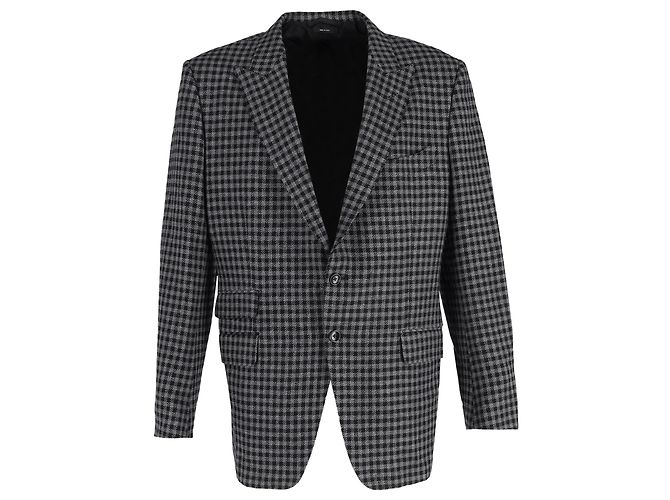 Blazer slim-fit em gingham de lã cinza Tom Ford O'Connor