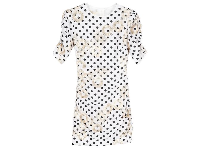 Maje Razula Sequin-Embellished Polka-Dot Georgette Mini Dress In White Polyester