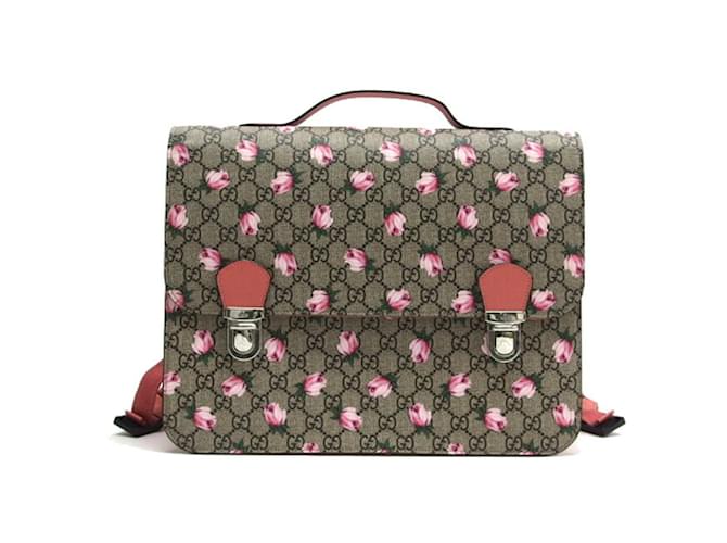 Gucci GG Supreme Backpack Flower for Children Pink Beige Green