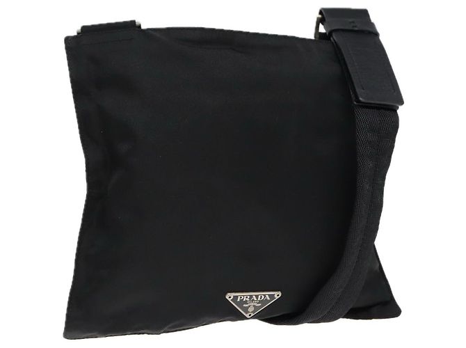 Borsa a spalla PRADA in nylon nero argento autentica bs17219