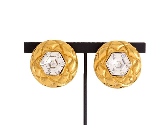 Orecchini rotondi a clip con strass Chanel
