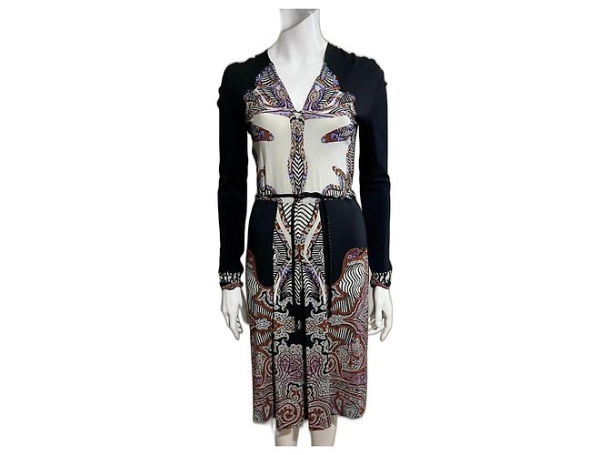 Deslumbrante vestido ETRO com cinto de couro Preto Multicor