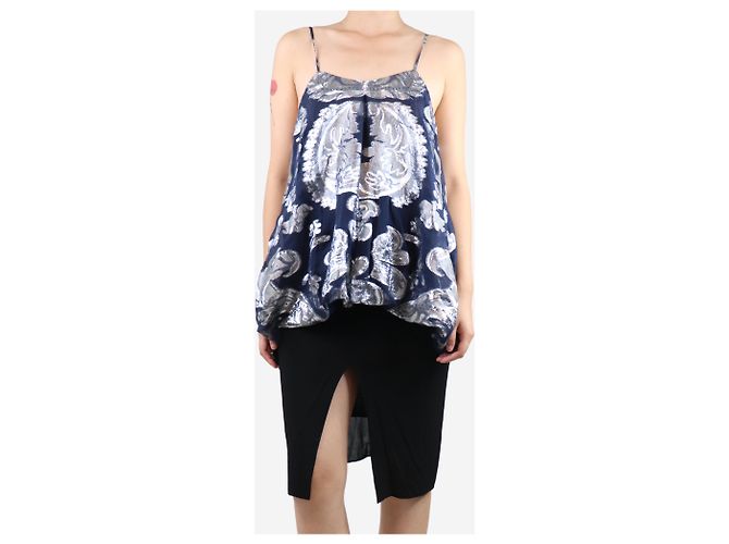 Stella Mc Cartney Top camicia lurex blu scuro e argento - taglia UK 8