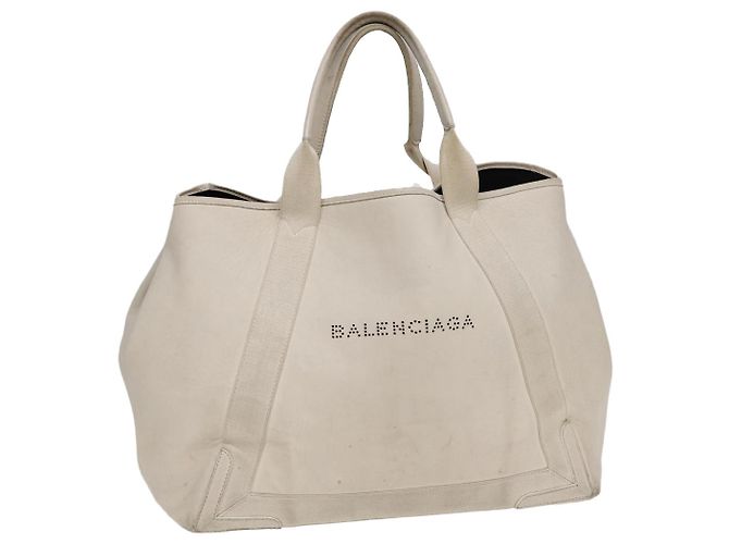 BALENCIAGA Navy Cabas Handtasche Leder Weiß Silber 339936 Auth bs17140