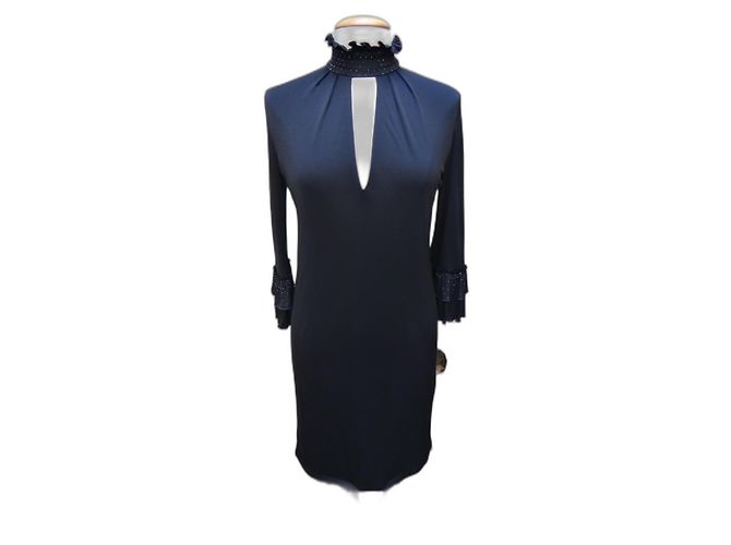Vestido Blumarine preto de viscose com strass