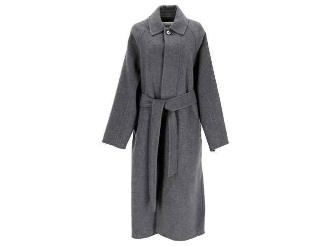 Ami Alexandre Mattiussi Single-Breasted Belted Coat in Grey Wool