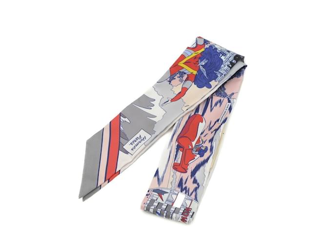 Hermès Hermes Twilly Scarf in Green Rose Vert Brown Red Blue Multiple colors Silk  ref.1620741