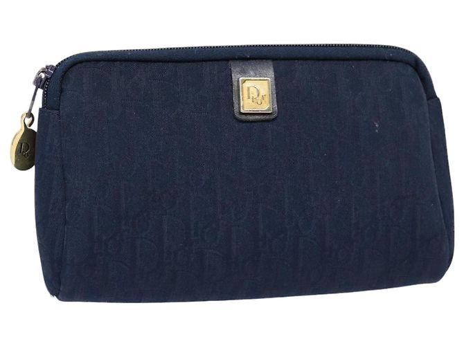 Christian Dior Trotter Canvas Tasche Marine Gold Auth bs17208 Golden Marineblau