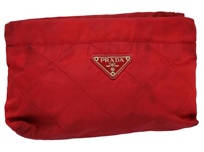 PRADA Pouch Nylon Red Silver Auth bs17235 Silvery ref.1621171 