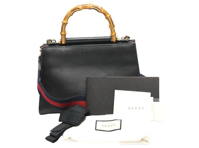 Bolsa de couro Gucci Bamboo Preto