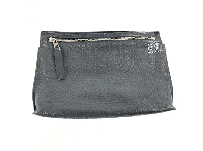 Loewe Anagram T Pouch Clutch Bag Black Leather  ref.1622492