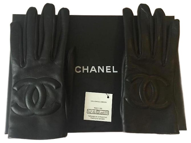 Guantes de cuero Chanel Nuevos Negro