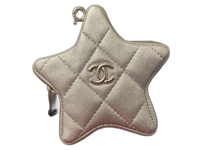 Chanel Star Coin Purse Silver Leather Silvery