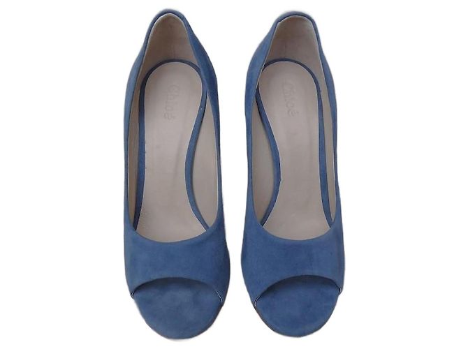 Chloé Blue Leather Pumps 8cm Heel