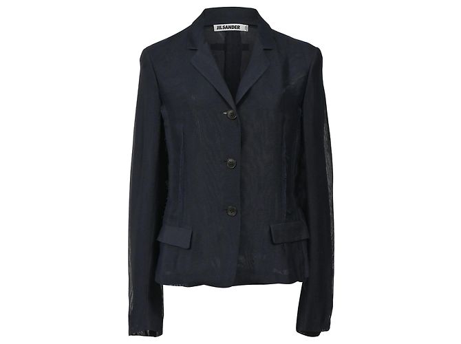 Jil Sander Raw Edge Single-Breasted Blazer in Navy Blue Viscose