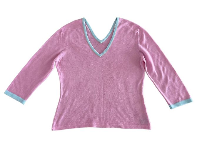 Pull oder Top Barrie V-Ausschnitt Baumwolle rosa Gr. 36-38 Pink Hellblau