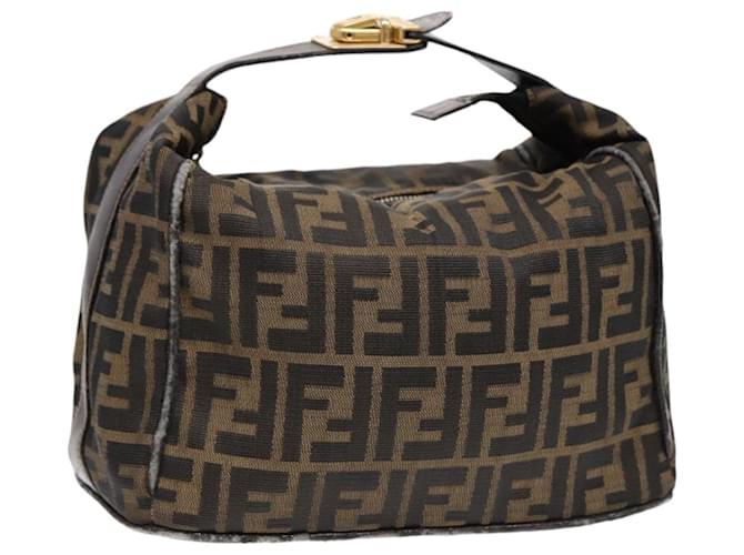 Sac à main en toile Zucca FENDI marron noir or Auth 88080 Doré  ref.1623952