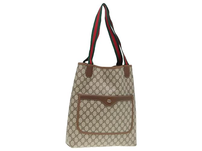 GUCCI GG Canvas Web Sherry Line Tote Bag aus PVC Leder Beige Grun Rot Auth kk302