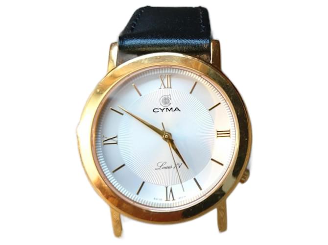Autre Marque Cyma Luis XV 725 Swiss quartz watch Black White Golden Leather Steel  ref.1624228