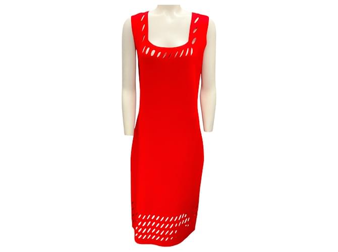 Autre Marque St. John Red 2023 Cut-Out Detail Square Neck Sleeveless Stretch Knit Dress Viscose  ref.1625862