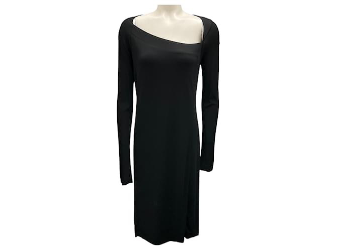 Autre Marque Narciso Rodriguez Black Asymmetric Stretch Jersey Midi Dress Viscose  ref.1625913