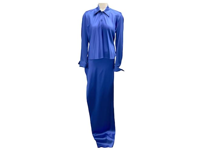 Balenciaga Blue 2018 Satin Blouse and Skirt Two-Piece Set Viscose  ref.1625918