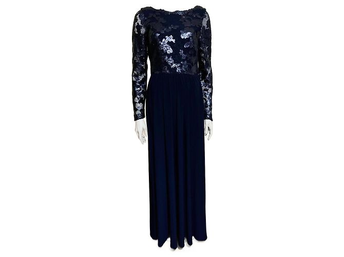Vera Wang Sequin and lace evening gown Navy blue
