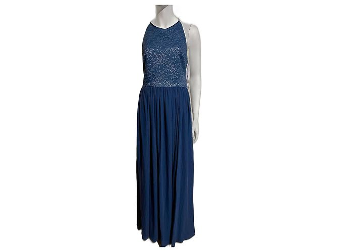 Vera Wang Vestido de baile de renda e chiffon com costas abertas Azul