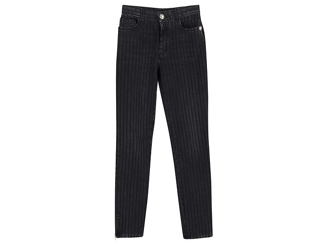 Jeans rectos de rayas Chanel en algodón gris