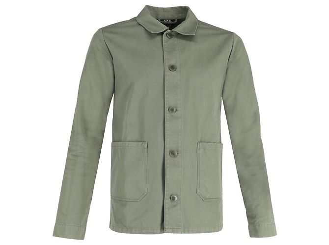 Apc A.P.C. Button-Down-Jacke mit Taschen aus grünem Baumwollstoff