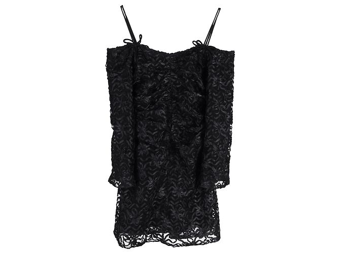 Ganni Mini Off-Shoulder Tüllkleid aus schwarzem Polyester