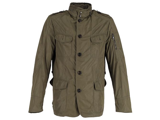 Moncler Four Pocket Rain Button Down Windbreaker Jacket in Green Polyamide