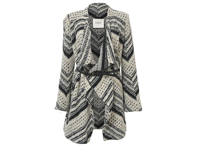 Ba&Sh Ilda offener Strick-Cardigan mit Gürtel aus schwarzem und weißem Polyester